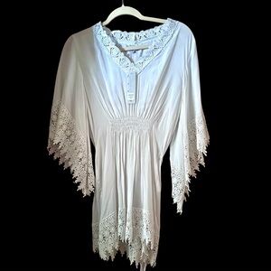 NWT white lace trim tie back dress/coverup size S
